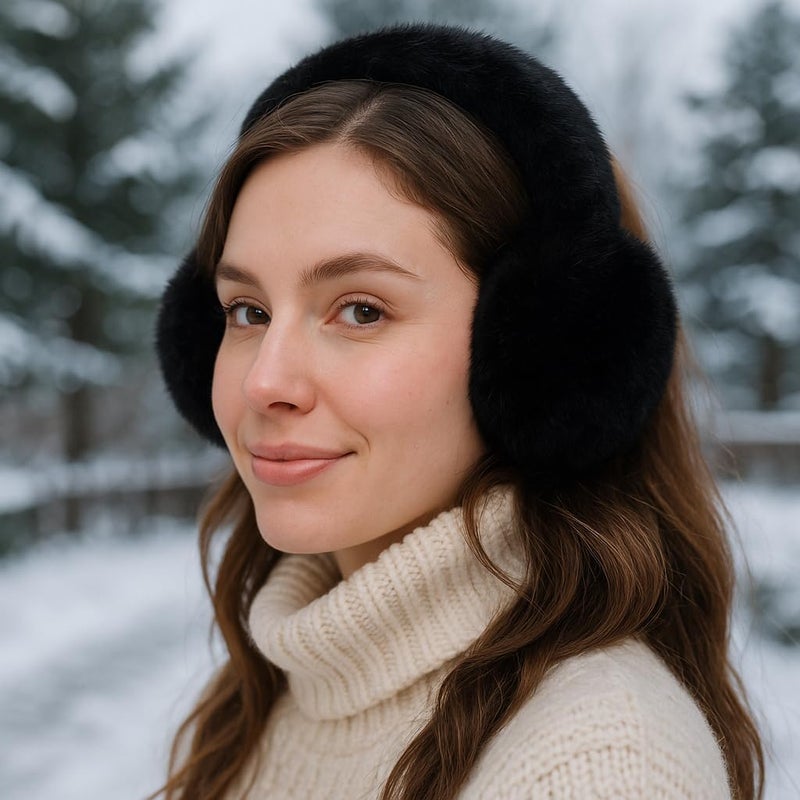 KDVOG Store Women Winter Ear Muffs Gloves Set Girls Fluffy Earmuffs Cold Weather Faux Fur Ear Warmers Touch Screen Gloves - Image 2